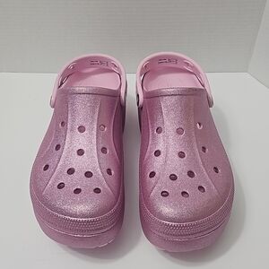 CROCS Women's Pink Glitter Platform Clogs
